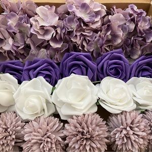20 Count Purple Shades Hydrangeas White Roses Wedding Bouquet Centerpiece Decor